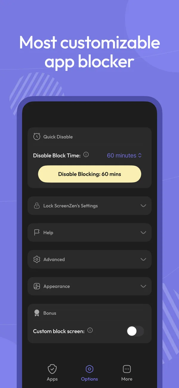 ScreenZen app and website selection