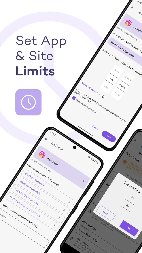 StayFree Android app and website limits